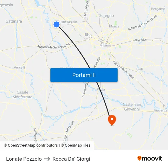 Lonate Pozzolo to Rocca De' Giorgi map