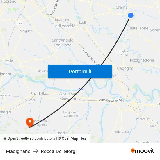 Madignano to Rocca De' Giorgi map