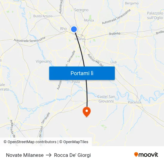 Novate Milanese to Rocca De' Giorgi map