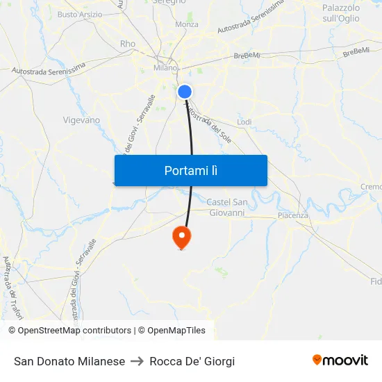 San Donato Milanese to Rocca De' Giorgi map