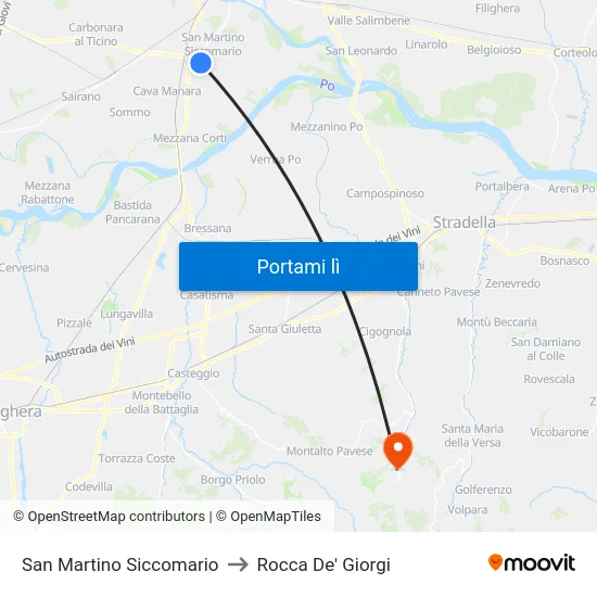 San Martino Siccomario to Rocca De' Giorgi map