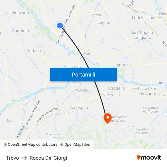 Trovo to Rocca De' Giorgi map