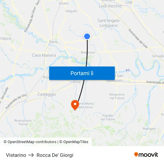 Vistarino to Rocca De' Giorgi map