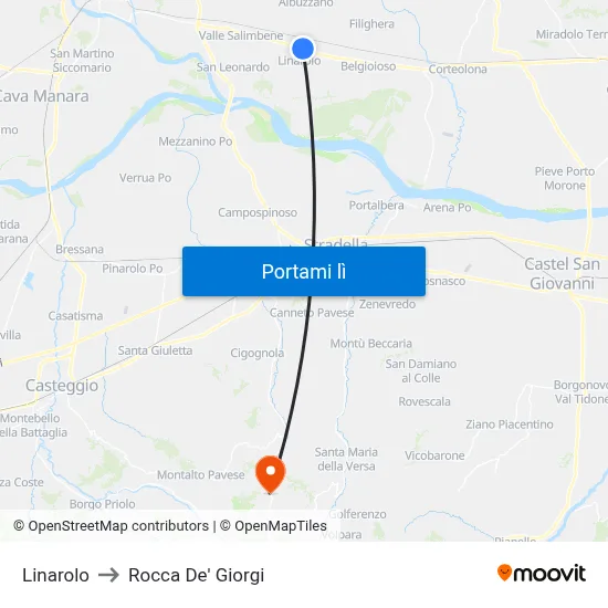 Linarolo to Rocca De' Giorgi map