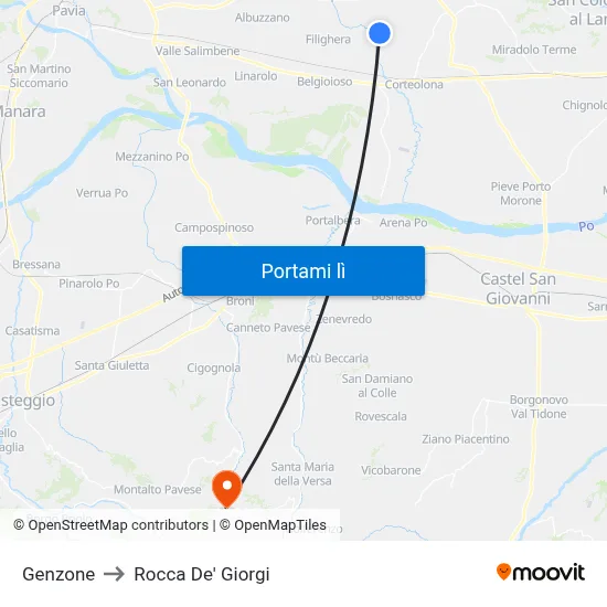 Genzone to Rocca De' Giorgi map