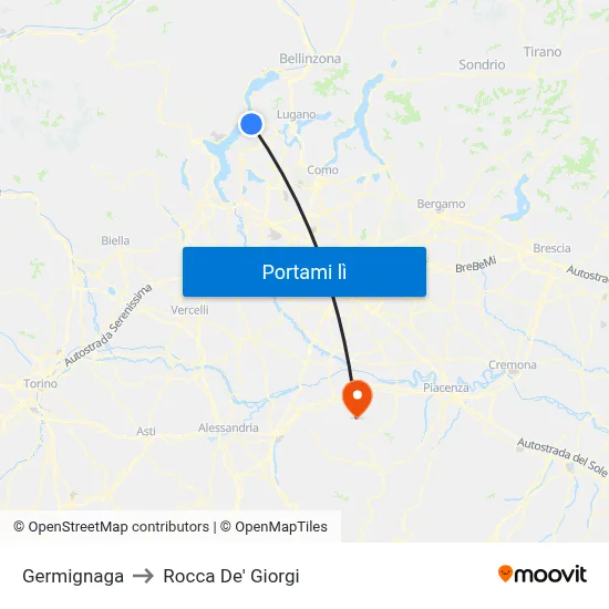 Germignaga to Rocca De' Giorgi map