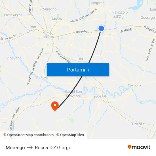Morengo to Rocca De' Giorgi map