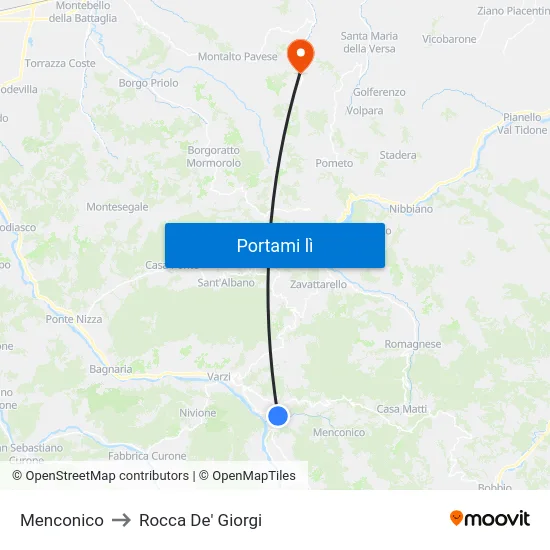 Menconico to Rocca De' Giorgi map