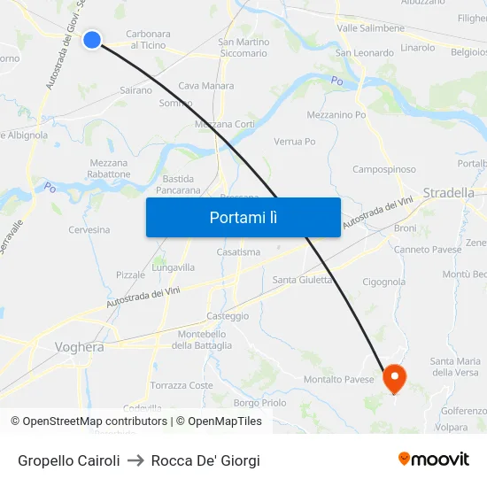 Gropello Cairoli to Rocca De' Giorgi map