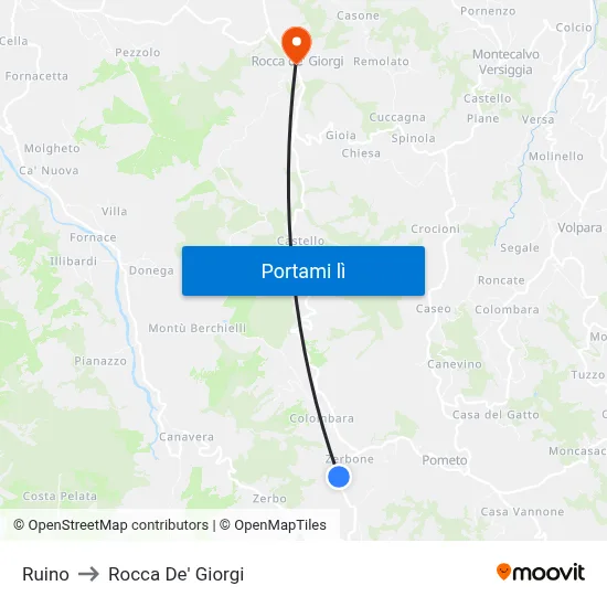 Ruino to Rocca De' Giorgi map