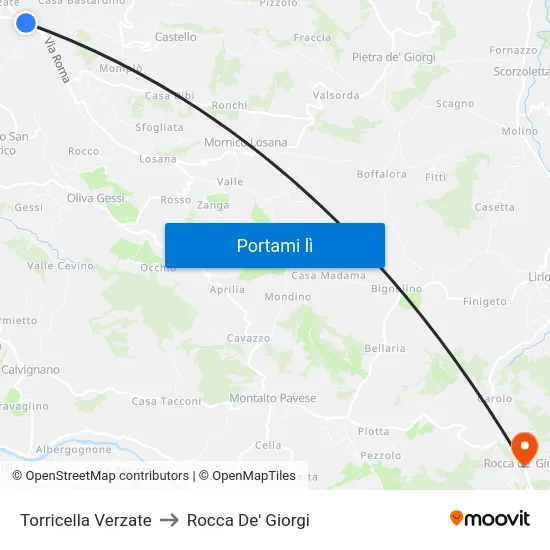 Torricella Verzate to Rocca De' Giorgi map
