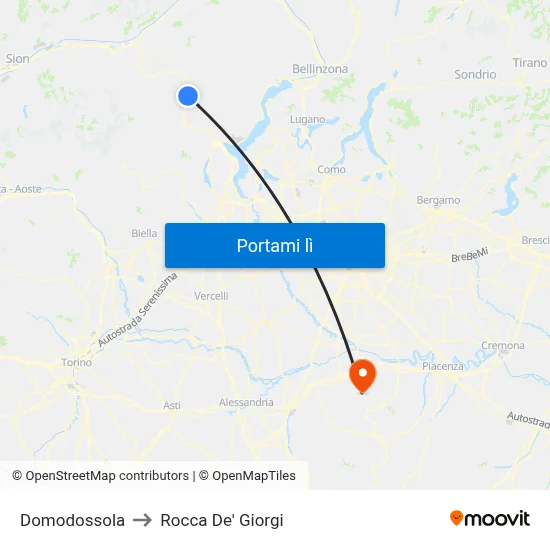 Domodossola to Rocca De' Giorgi map
