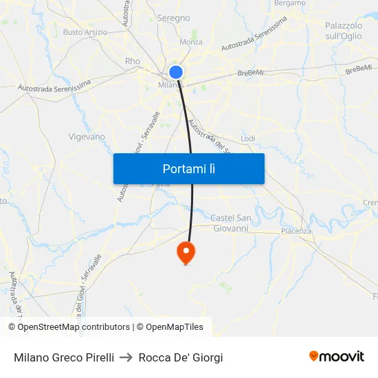 Milano Greco Pirelli to Rocca De' Giorgi map