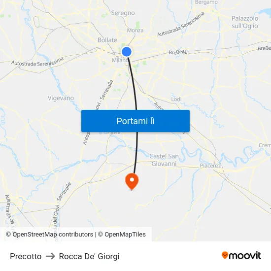 Precotto to Rocca De' Giorgi map