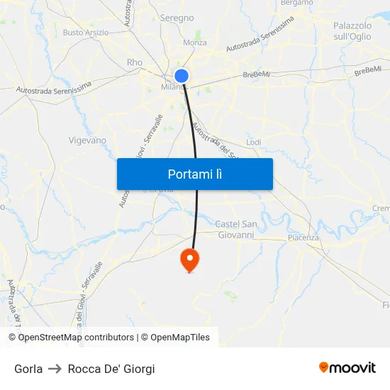 Gorla to Rocca De' Giorgi map