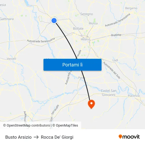 Busto Arsizio to Rocca De' Giorgi map