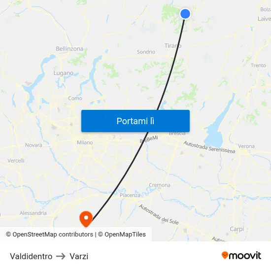 Valdidentro to Varzi map