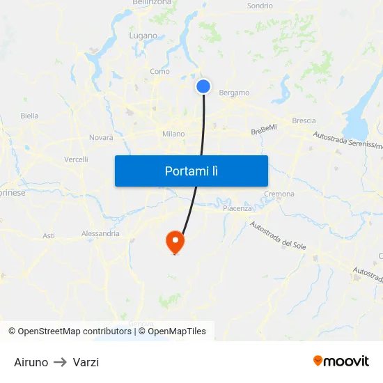 Airuno to Varzi map