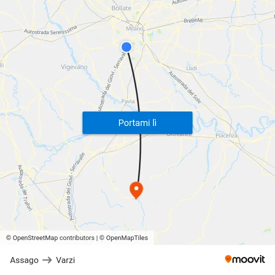 Assago to Varzi map