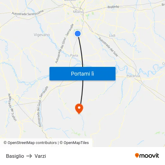 Basiglio to Varzi map