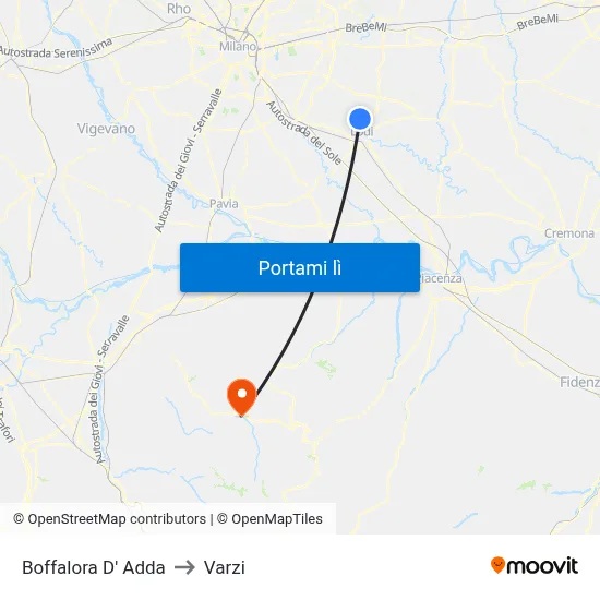 Boffalora D' Adda to Varzi map