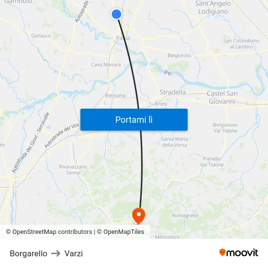 Borgarello to Varzi map