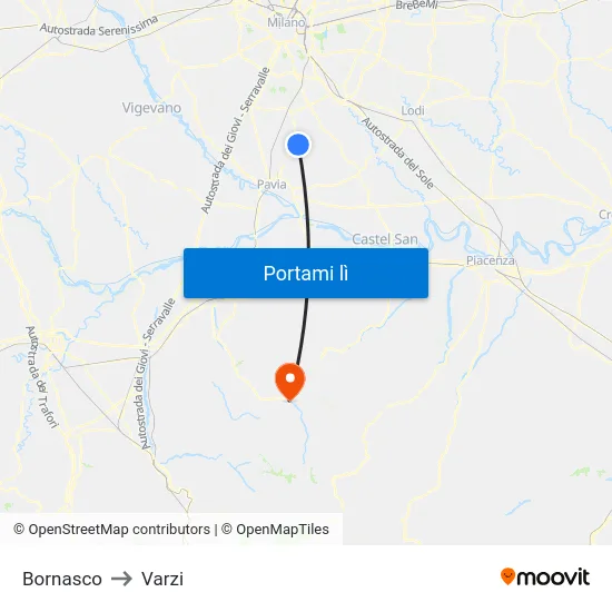 Bornasco to Varzi map