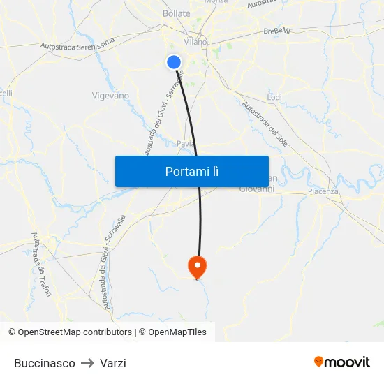 Buccinasco to Varzi map