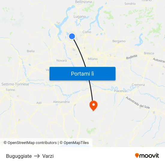 Buguggiate to Varzi map
