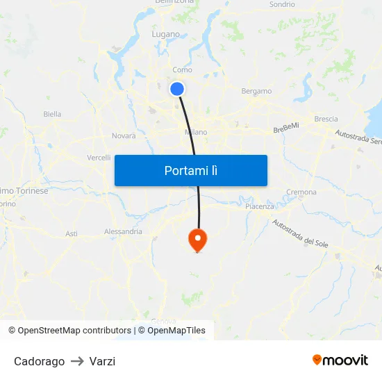 Cadorago to Varzi map
