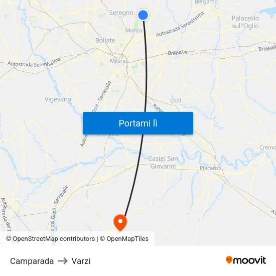 Camparada to Varzi map