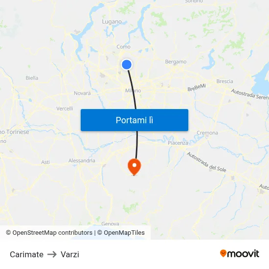 Carimate to Varzi map