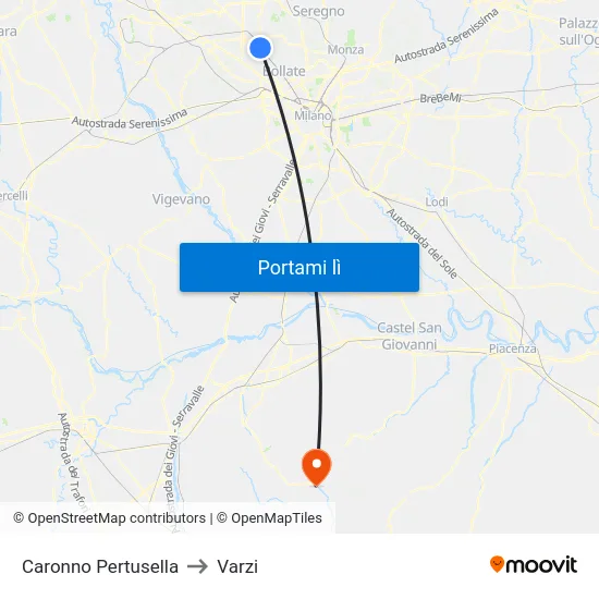 Caronno Pertusella to Varzi map