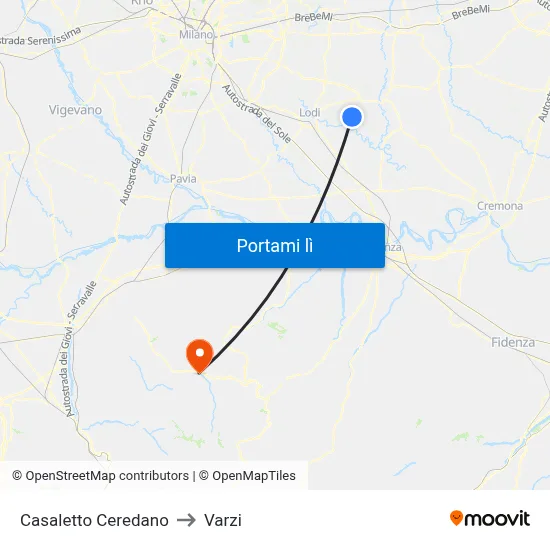 Casaletto Ceredano to Varzi map