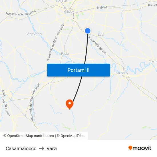 Casalmaiocco to Varzi map