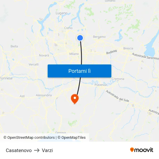 Casatenovo to Varzi map