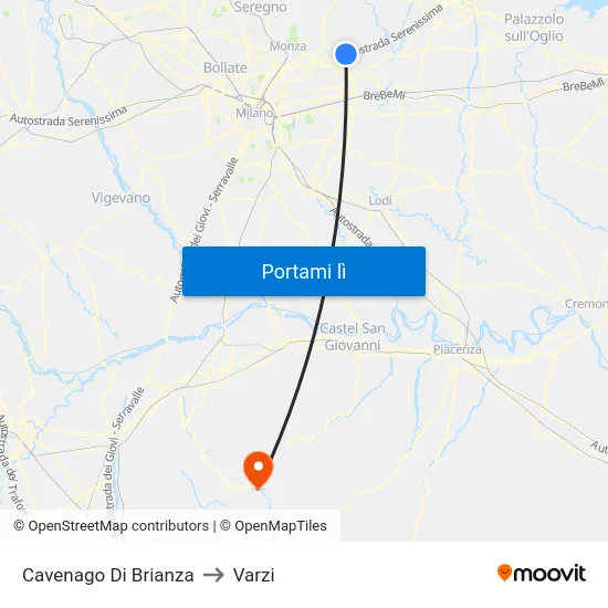 Cavenago Di Brianza to Varzi map