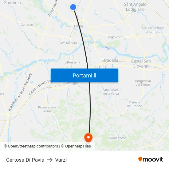 Certosa Di Pavia to Varzi map