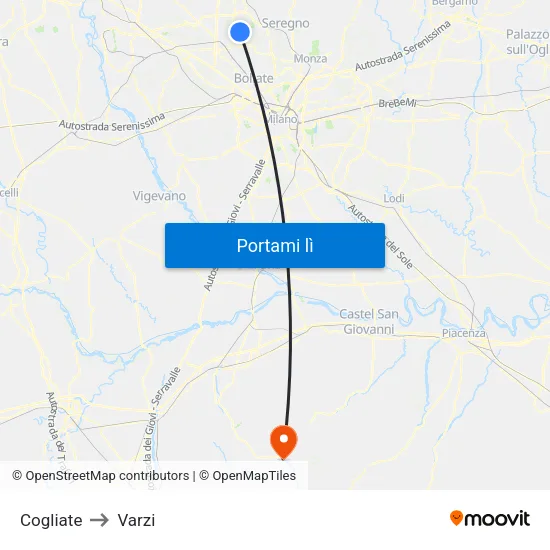 Cogliate to Varzi map