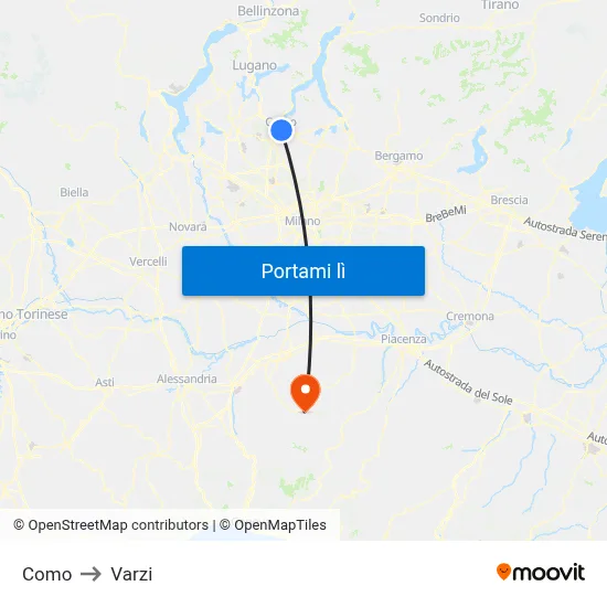 Como to Varzi map