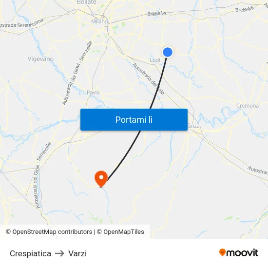 Crespiatica to Varzi map