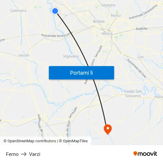 Ferno to Varzi map