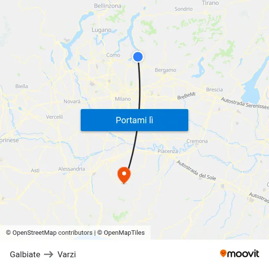 Galbiate to Varzi map