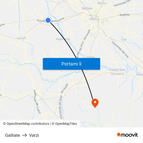 Galliate to Varzi map