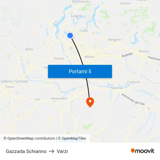 Gazzada Schianno to Varzi map