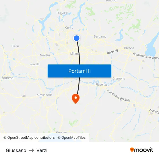Giussano to Varzi map