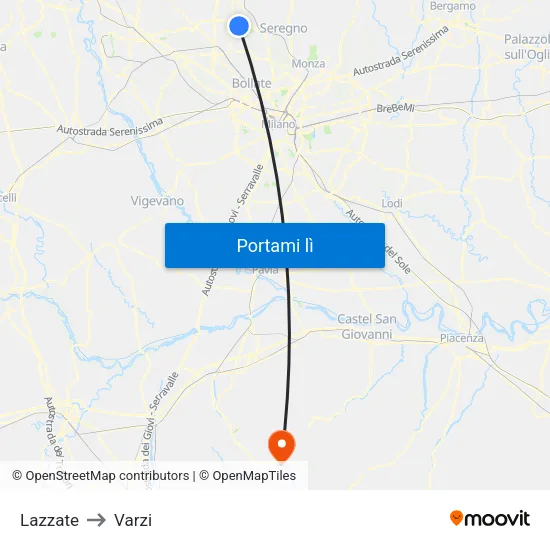 Lazzate to Varzi map