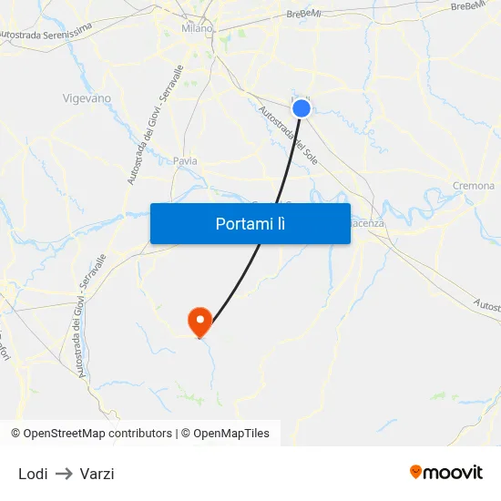 Lodi to Varzi map