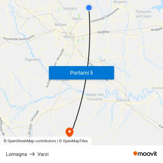 Lomagna to Varzi map