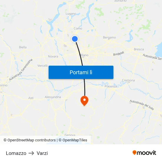Lomazzo to Varzi map